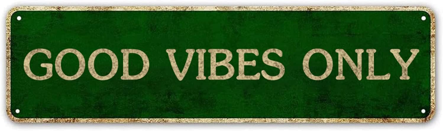 LINStore Good Vibes Only, Inspirational Quote Metallic Poster Motivational Art Poster Home Decor Wall Art, 4" by 16" Vintage Metal Tin Sign