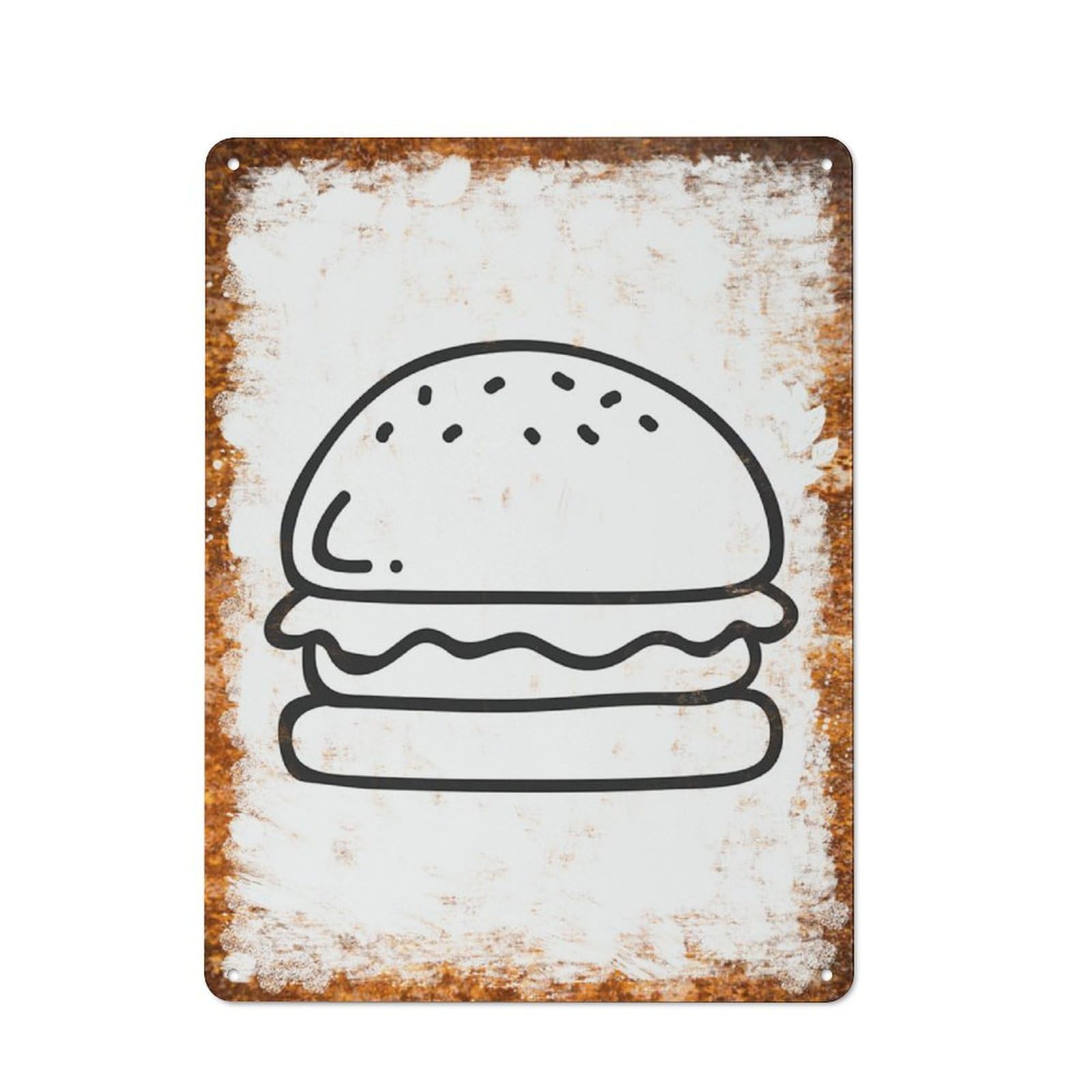 peiyeety Metal Tin Sign Retro Distressed Vintage Rustic Metal Burger Line Art Sketch Print Wall Art Decor for Home Kitchen Bedroom Bathroom Farmhouse Living Room Office Apartment 12x16 Inch