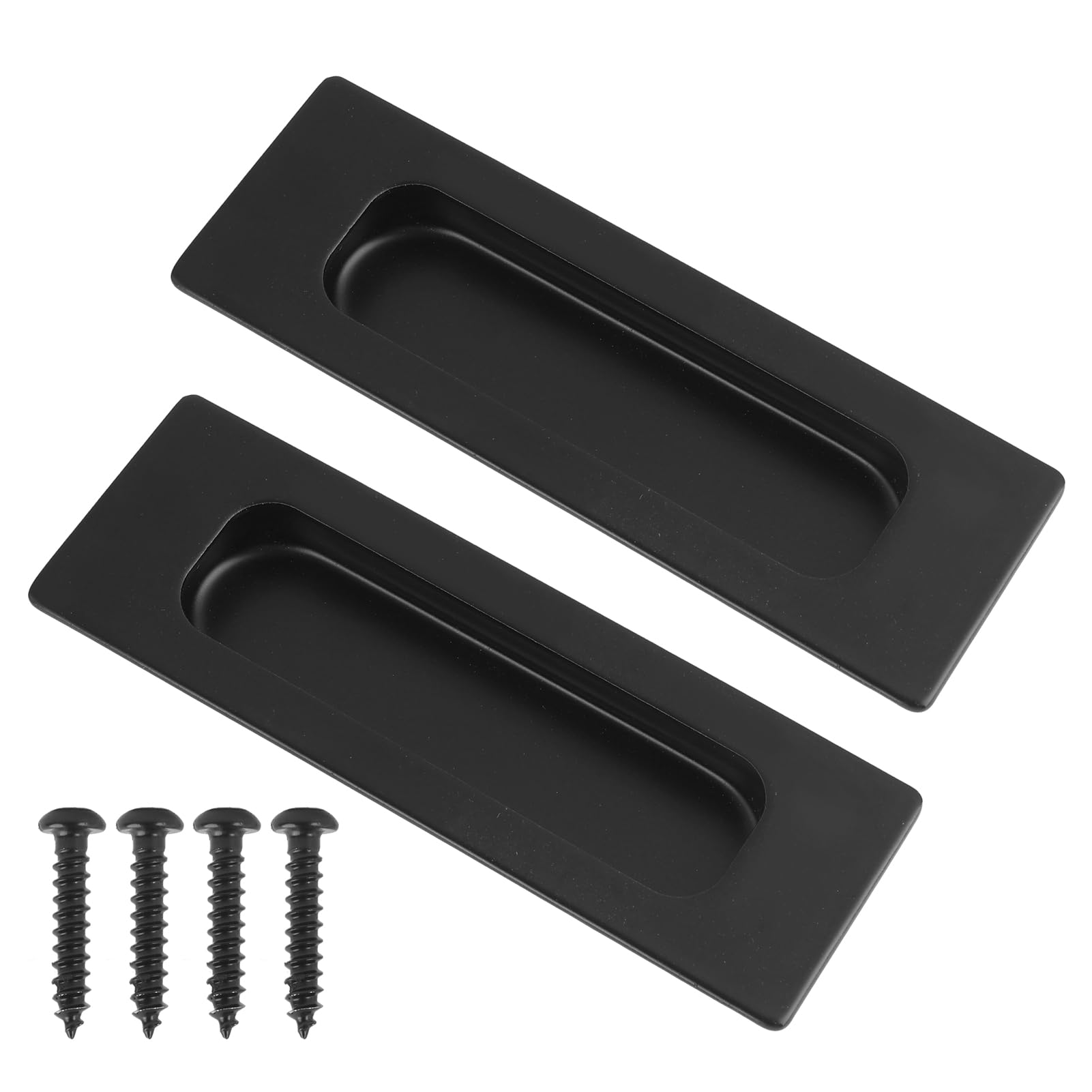 Godtkowty Black 2 Pack Sliding Door Handle 4.75" Recessed Flush Finger Pulls, Matte Stainless Steel Cabinet Drawer Knobs For Kitchen Cupboards, Wardrobe Dresser, Barn Doors, And Closet -Includes Mounting Screws