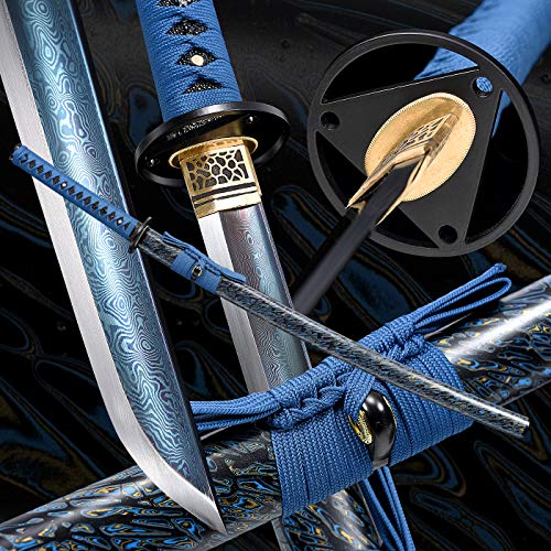 entez Handmade Katana,Samurai Katana Sword,Damascus Steel Katana,Full Tang, Sharp,Battle Ready
