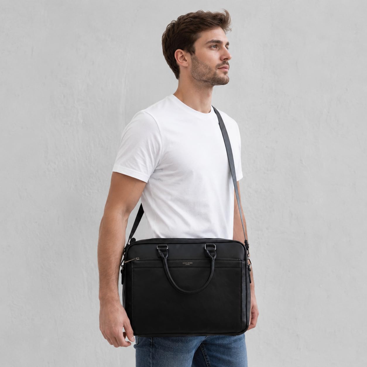 David Jones - Bolso de Ordenador Portátil 17 Pulgadas Hombre - Bolso de Mano Negocios Maletín - Portadocumentos Mensajero - Bolsos de Hombro Bandolera - Portafolio Cartera Trabajo Oficina - Negro