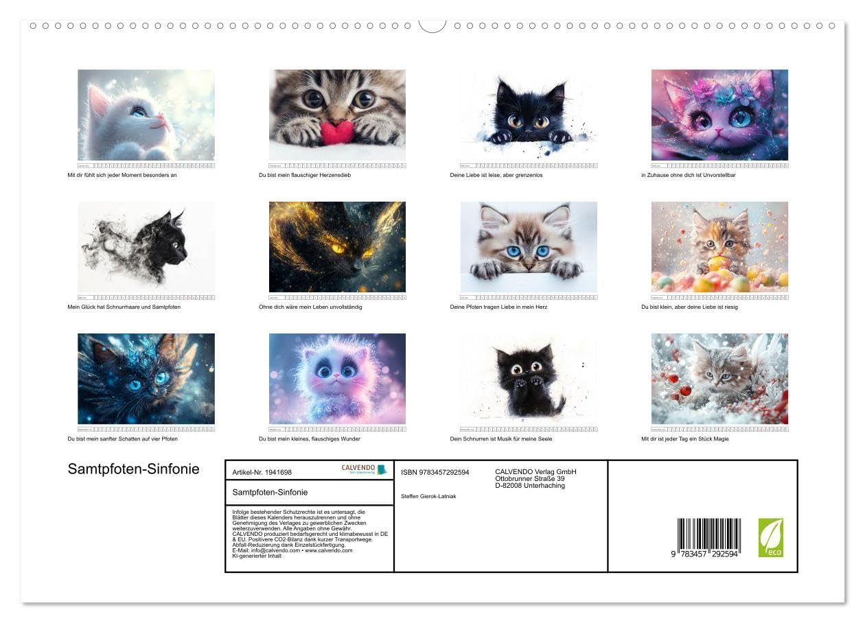 Samtpfoten-Sinfonie (hochwertiger Premium Wandkalender 2026 DIN A2 quer), Kunstdruck in Hochglanz: Katzen schenken Liebe ohne Worte, begleiten uns mit ... unsere Sorgen fort. (CALVENDO Tiere)