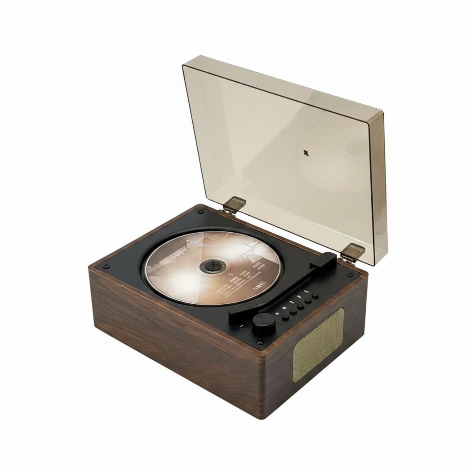 Reproductor de Discos Bluetooth Retro con Reproducción de Discos y USB Altavoz Portátil Incorporado Tapa Transparente y Acabado Elegante Adecuado para, Marrón, Color to 2