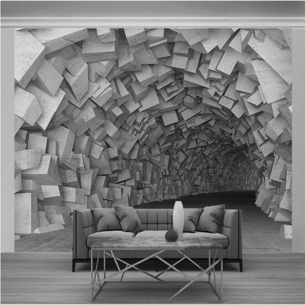 Papier peint panoramique trompe l'oeil 3D intissé gris abstrait salon 200x140cm