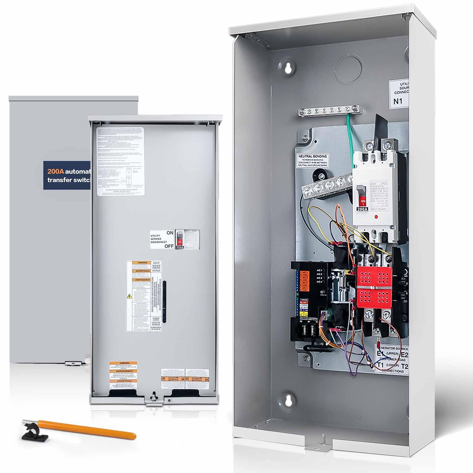 200 Amp Single Phase Automatic Transfer Switch, Replace for Generac RXSW200A3, Power Management for Outdoor and Indoor Use, Service Entrance Rated,