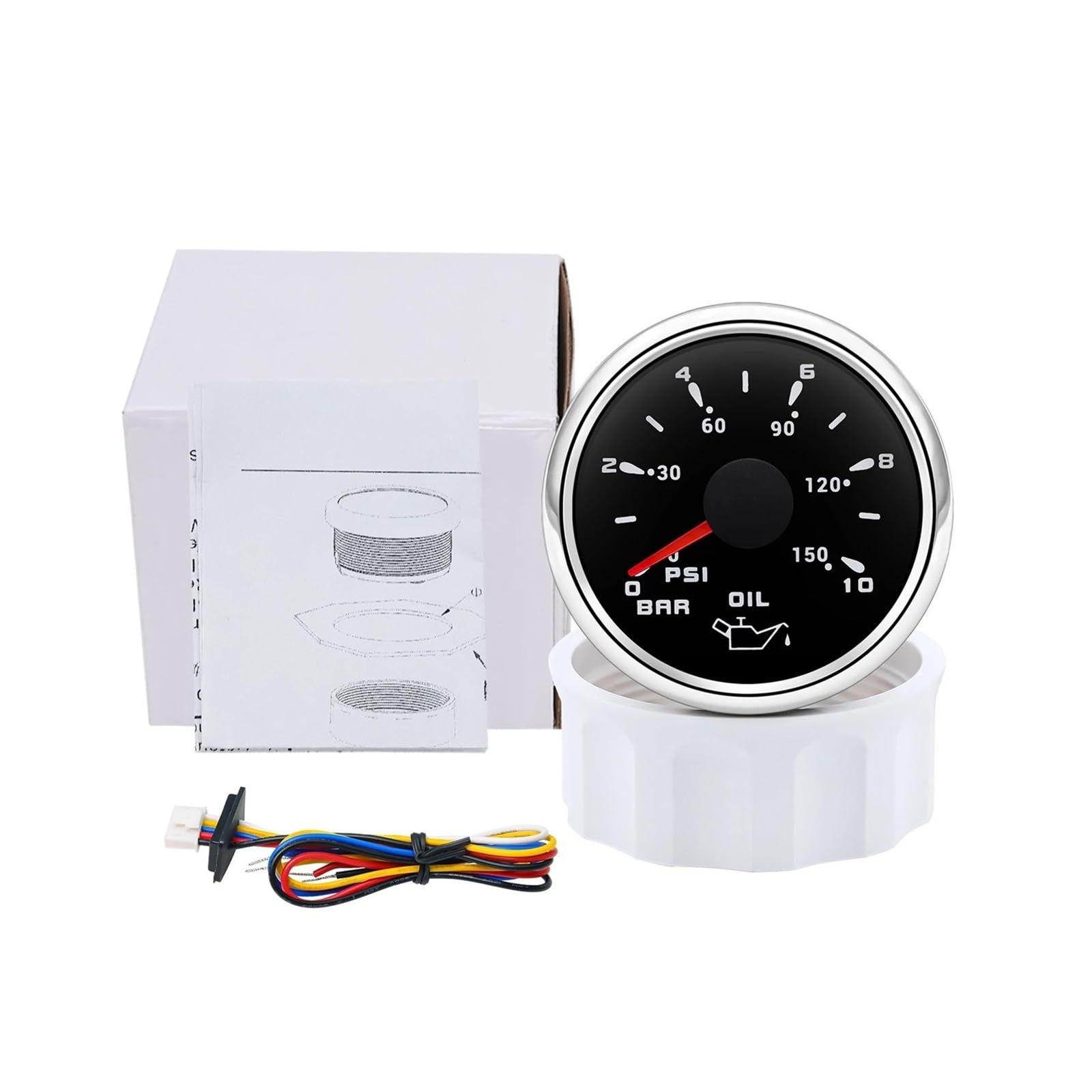 Manómetro, Medidor de presión aceite 52 mm 0-150 PSI LED 7 colores para automóvil camión barco(Only gauge-1)