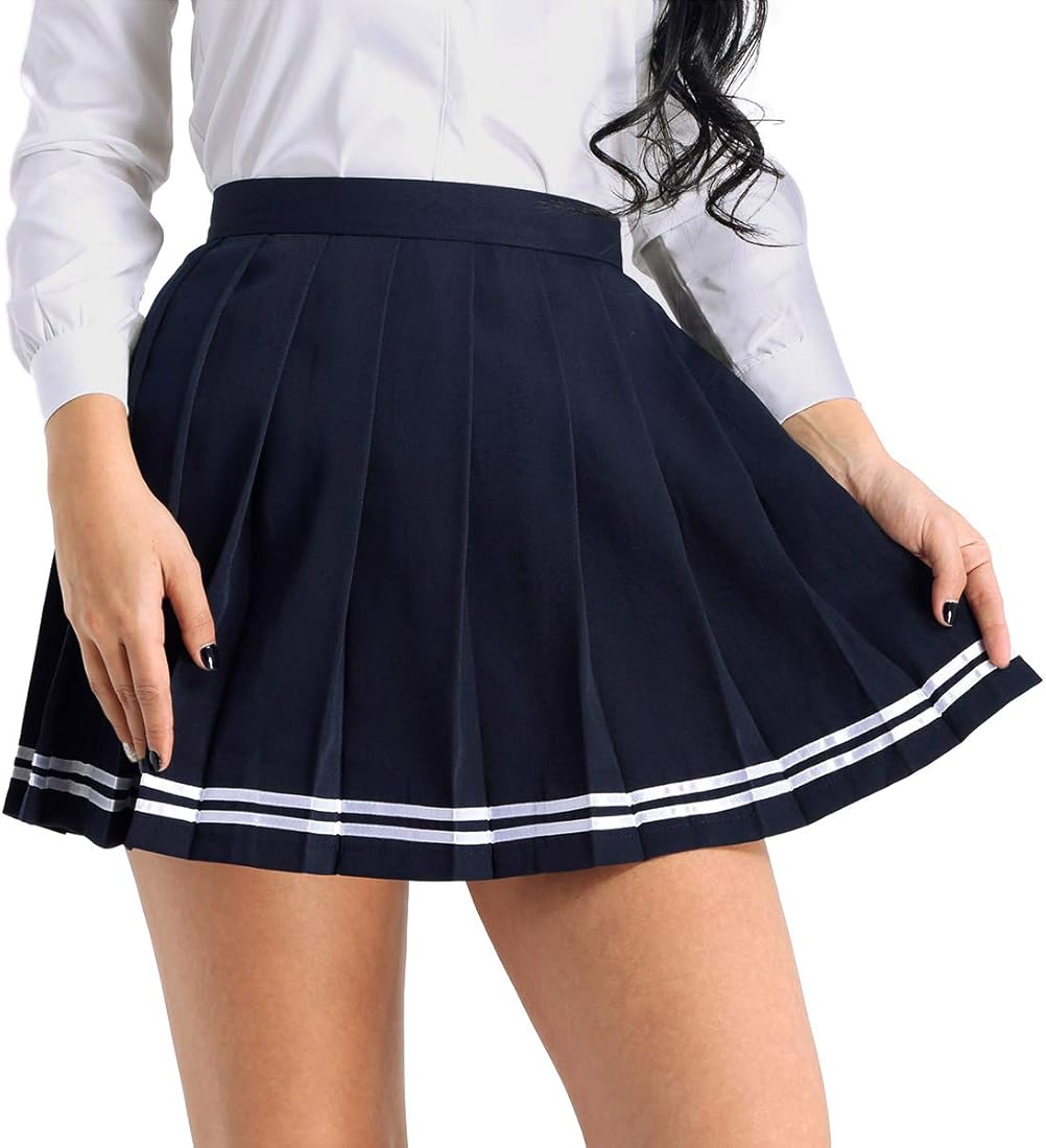 schoolgirl miniskirt japan Buy Choomomo Womens Schoolgirl High Waisted Pleated Plaid Mini Skirt  Japanese Anime Cosplay Costume Navy Blue X-Large at Amazon.in