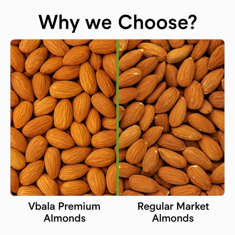 Image of Vbalaa Premium Almonds 300gm | 100% Natural & Pure | No Added Preservatives, Colors & Artificial Flavours | Rich in Nutrition | Ideal for Snacking & Gifting