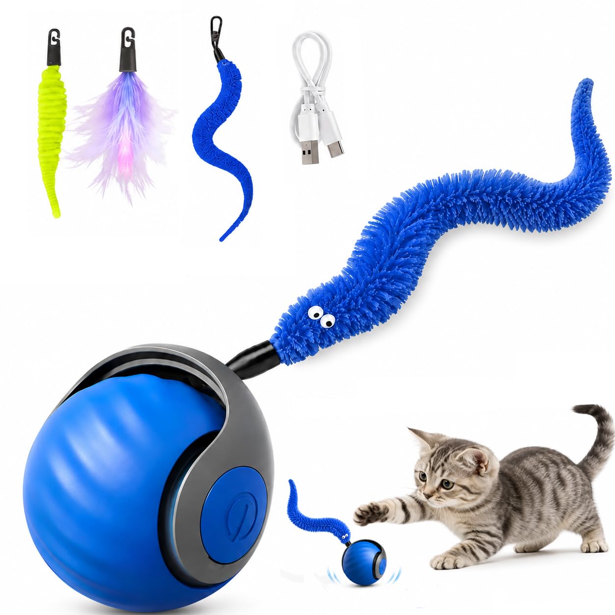 JILLICK Interactive Cat Toy Ball for Indoor Cats (Blue) | Interactive Cat Toy Ball for In…