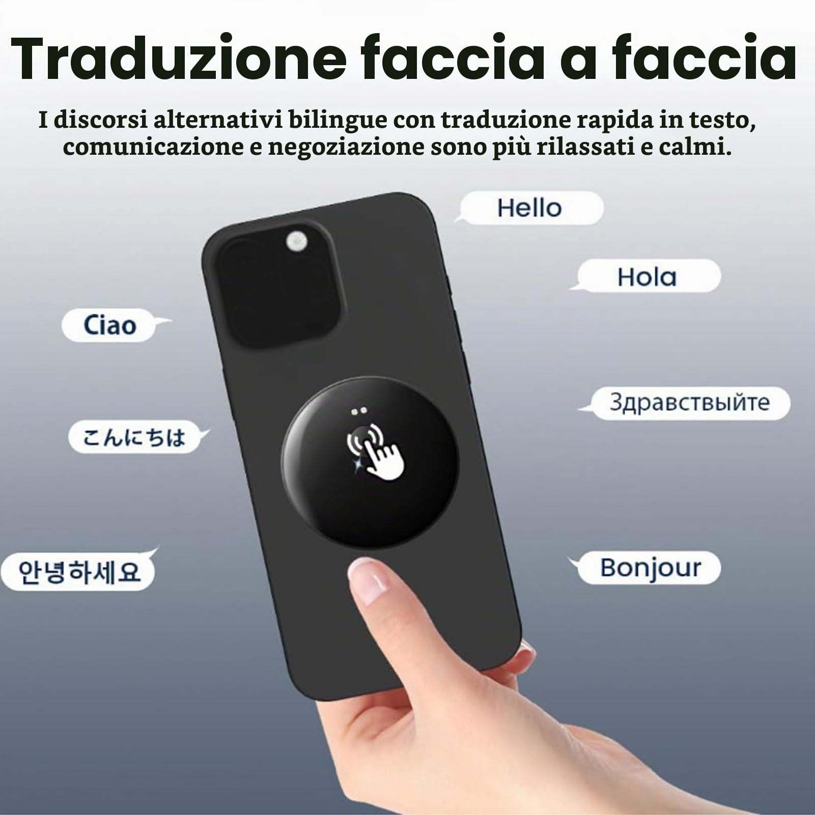 Traduttore di Lingua AI - 138 Lingue in Tempo Reale VOCE/FOTO/Video Traduzione, Traduttore Portatile Magnetico con Standby 45 Giorni per Viaggi e attività Commerciali (BLACK)