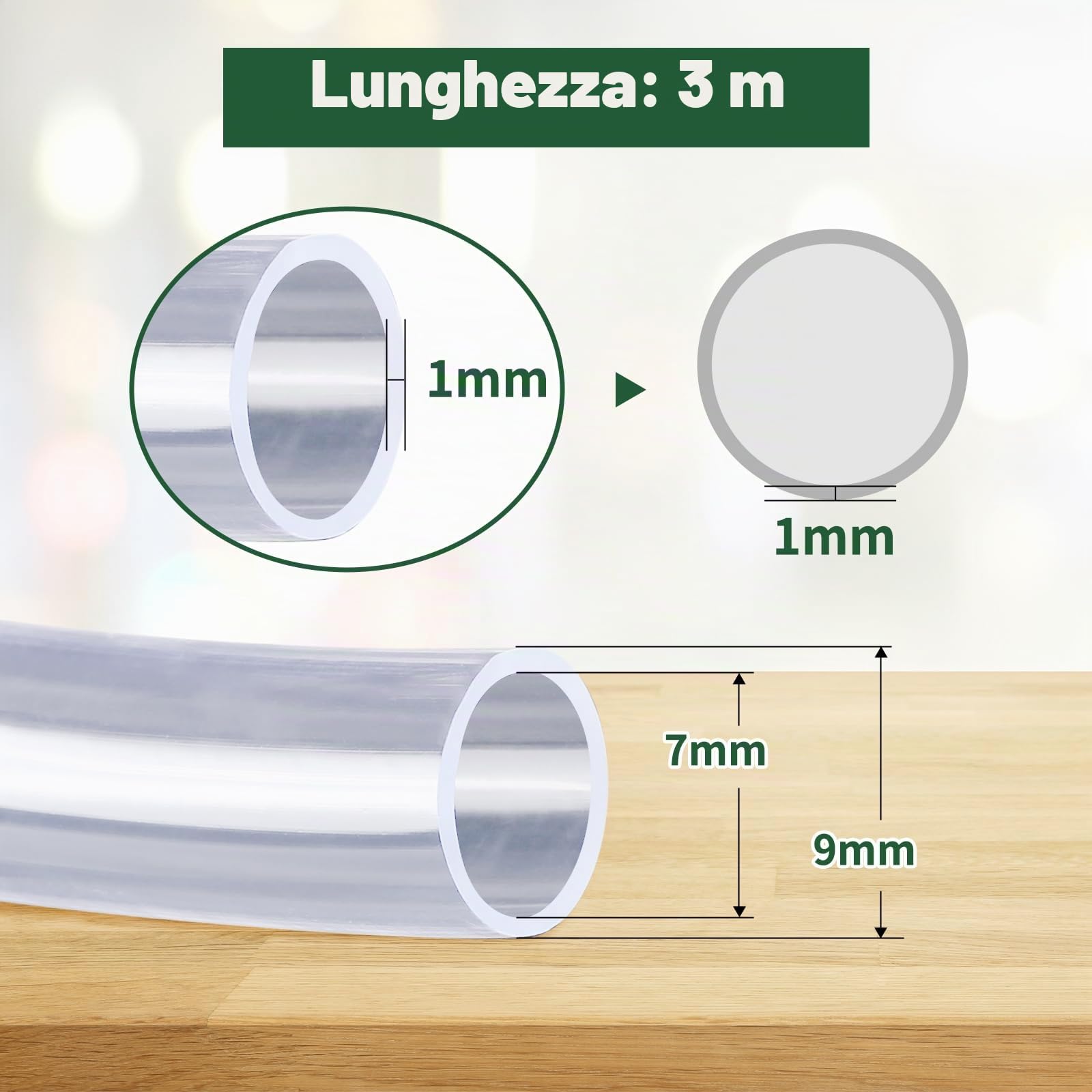 Tubo flessibile in PVC trasparente 3 m 7×9 mm per acquario piscina spruzzatore