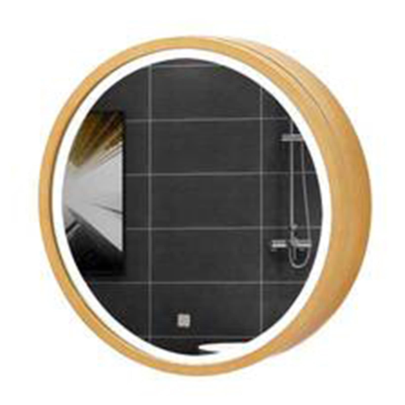 Specchio Espejo de baño LED con interruptor táctil, mueble de tocador redondo de madera, unidad de almacenamiento montada en la pared, completamente ensamblado, elegante acabado marrón, 70 cm: ¡m
