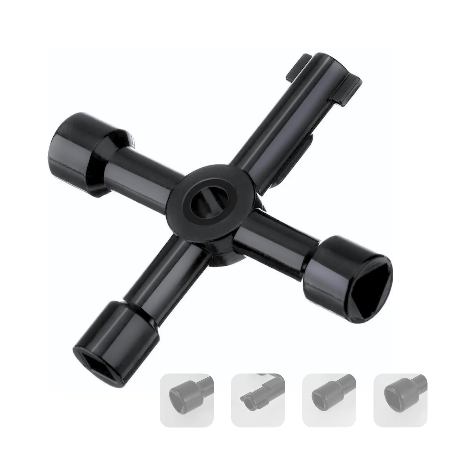 Llave Universal Multifuncional de 4 Puntas - Negro | Multiusos para Contador Agua, Armario Eléctrico, Gas, Válvulas y Ascensor