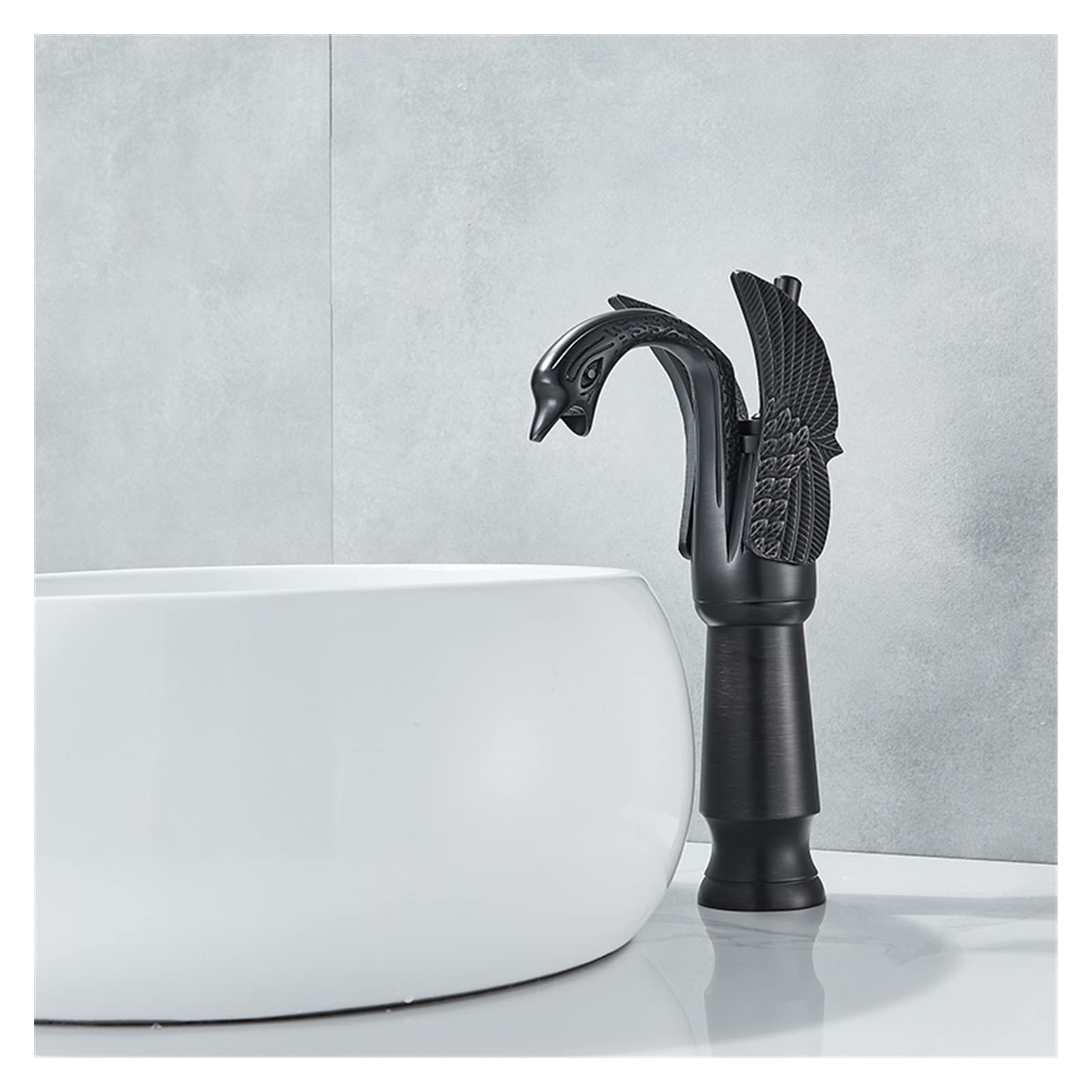 Kitchen Tap, Golden Classic Bathroom Basin Faucet High Short Optional Bird Shape Bubbler Gentle Effluent Hot and Cold Water Mixer Taps(Black Bronze Tall)