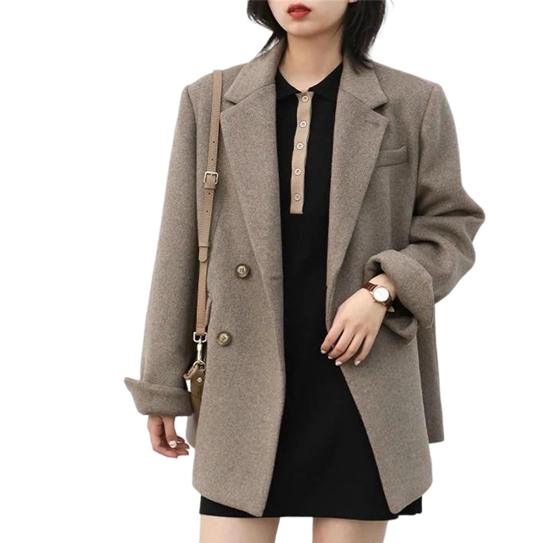 Womens Lined Wool Blazer Cotton Padding Office Korean Winter
