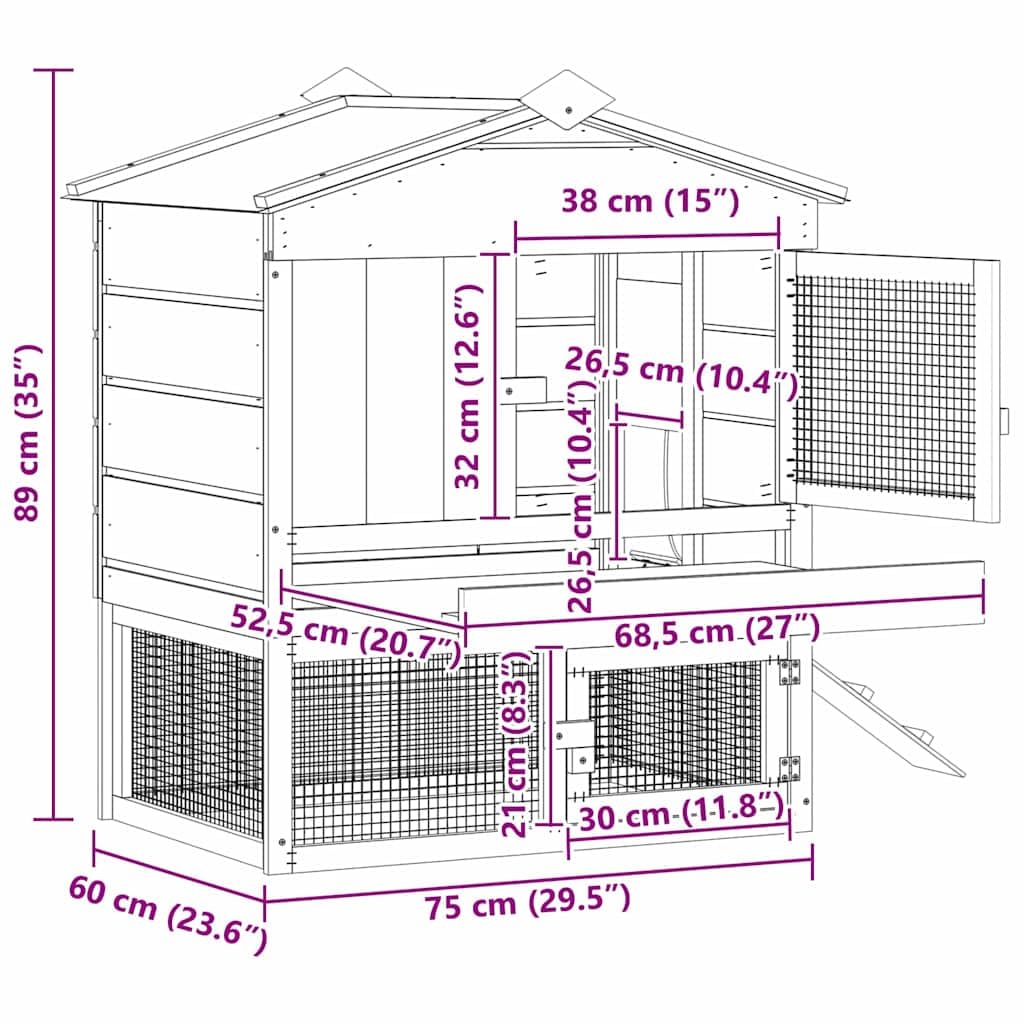 Mangloder Pollaio marrone in legno di pino massiccio, 75 x 60 x 89 cm, tetto resistente alle intemperie, porta bloccabile, per giardino e terrazza, gabbia, recinto con protezione