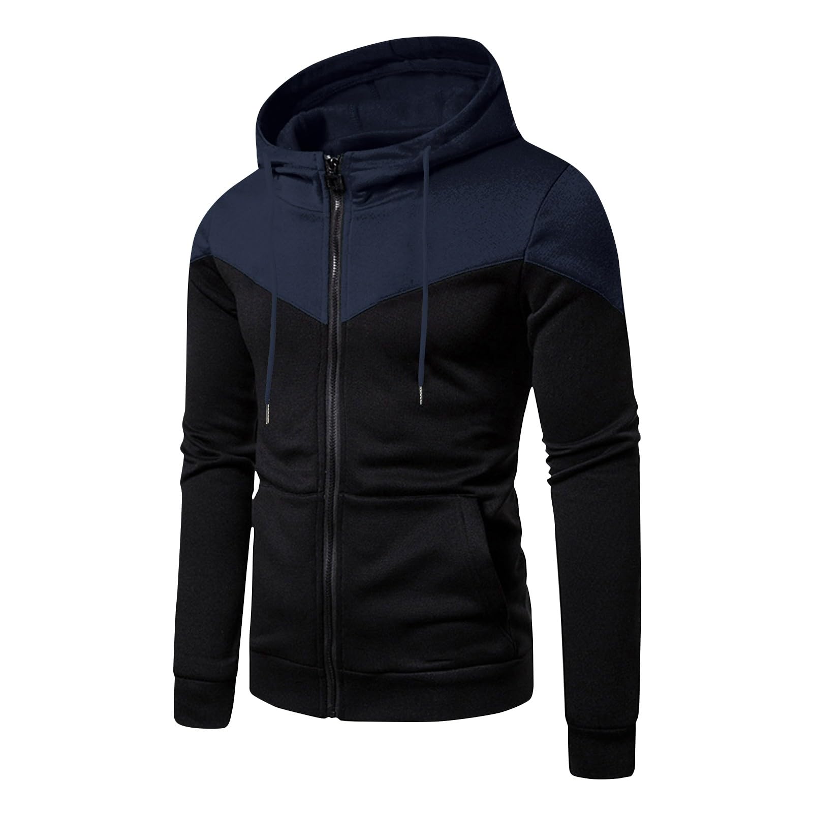 Men's Hoodies Solid Color Zip Up Hoodie Pullover Long Sleeve Hooded Sweatshirt Tops With Drawstring Hoodies