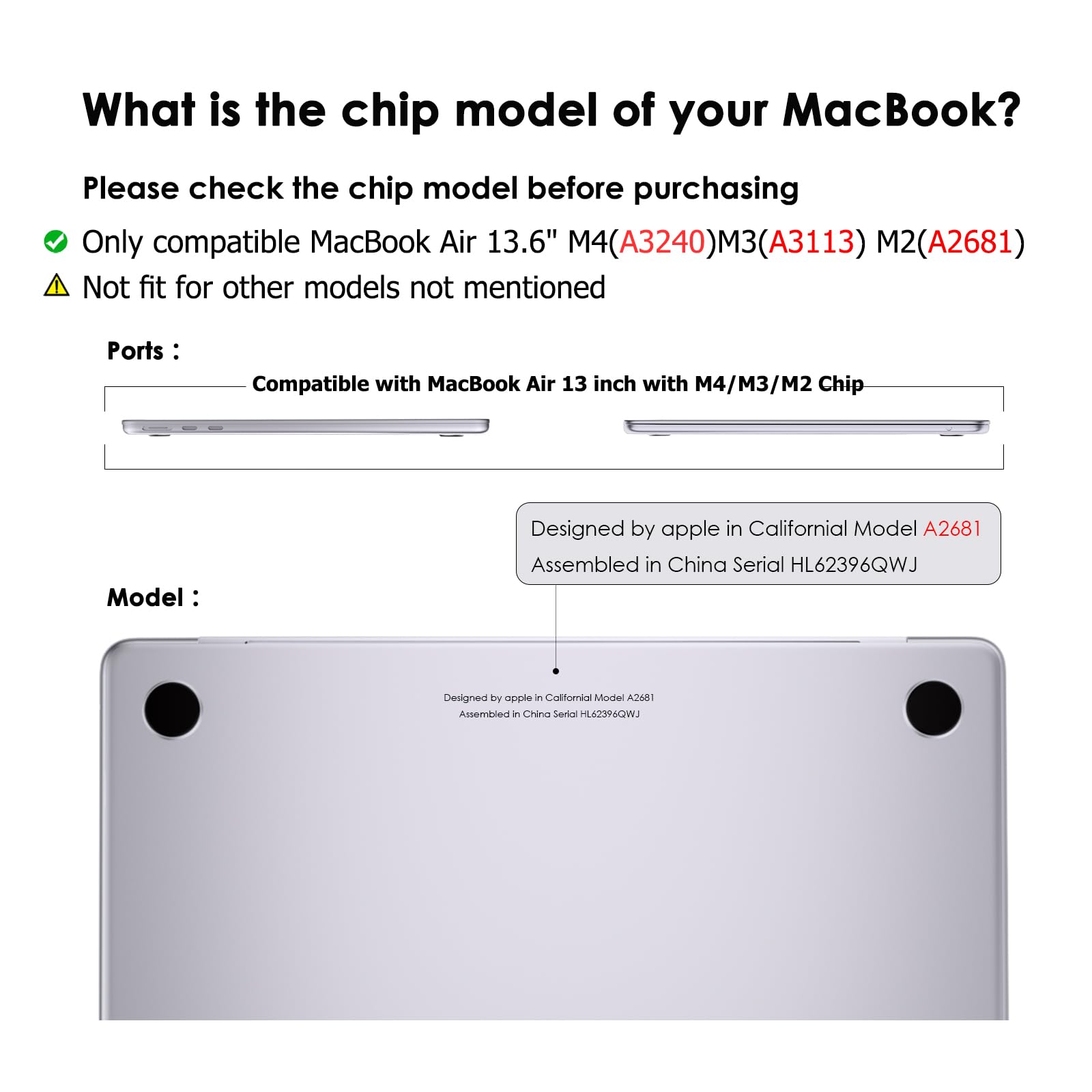eleger Cover anti-cracking compatibile con M4/M3/M2 MacBook Air 13 pollici A3240 A3113 A2681, versione 2025 2024 2022, Bordo in TPU nero e Custodia rigido in PC, Trasparente opaco