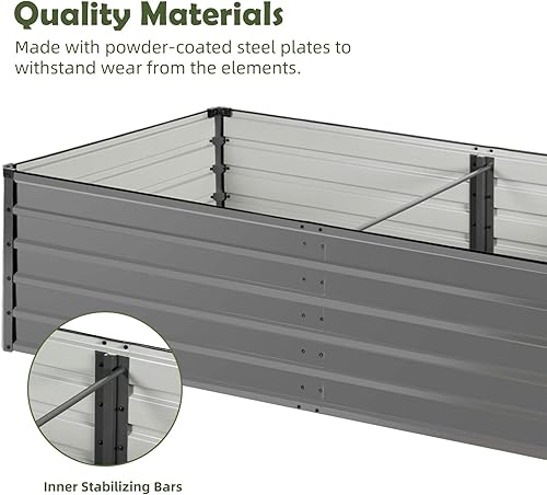 Miniatura 9 de okcomuy Cama de jardín elevada galvanizada para exteriores de 8 x 4 x 2 pies con invernadero, 2 grandes cubiertas de malla con cremallera, caja de