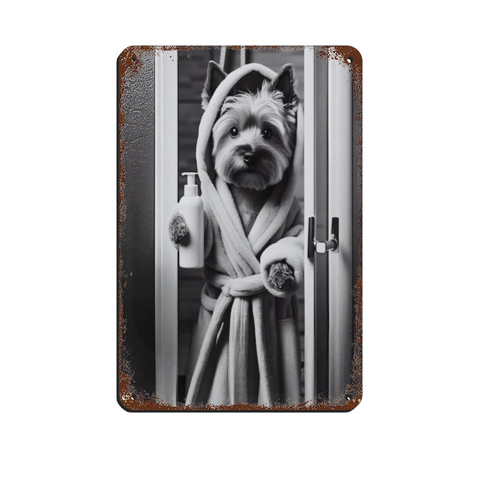Cute Cairn Terrier Bathroom Art Poster Retro Poster Metal Tin Sign Chic Art Retro Iron Painting Bar People Cave Cafe Family Garage Poster Wall Decoration 8x12inch(20x30cm)