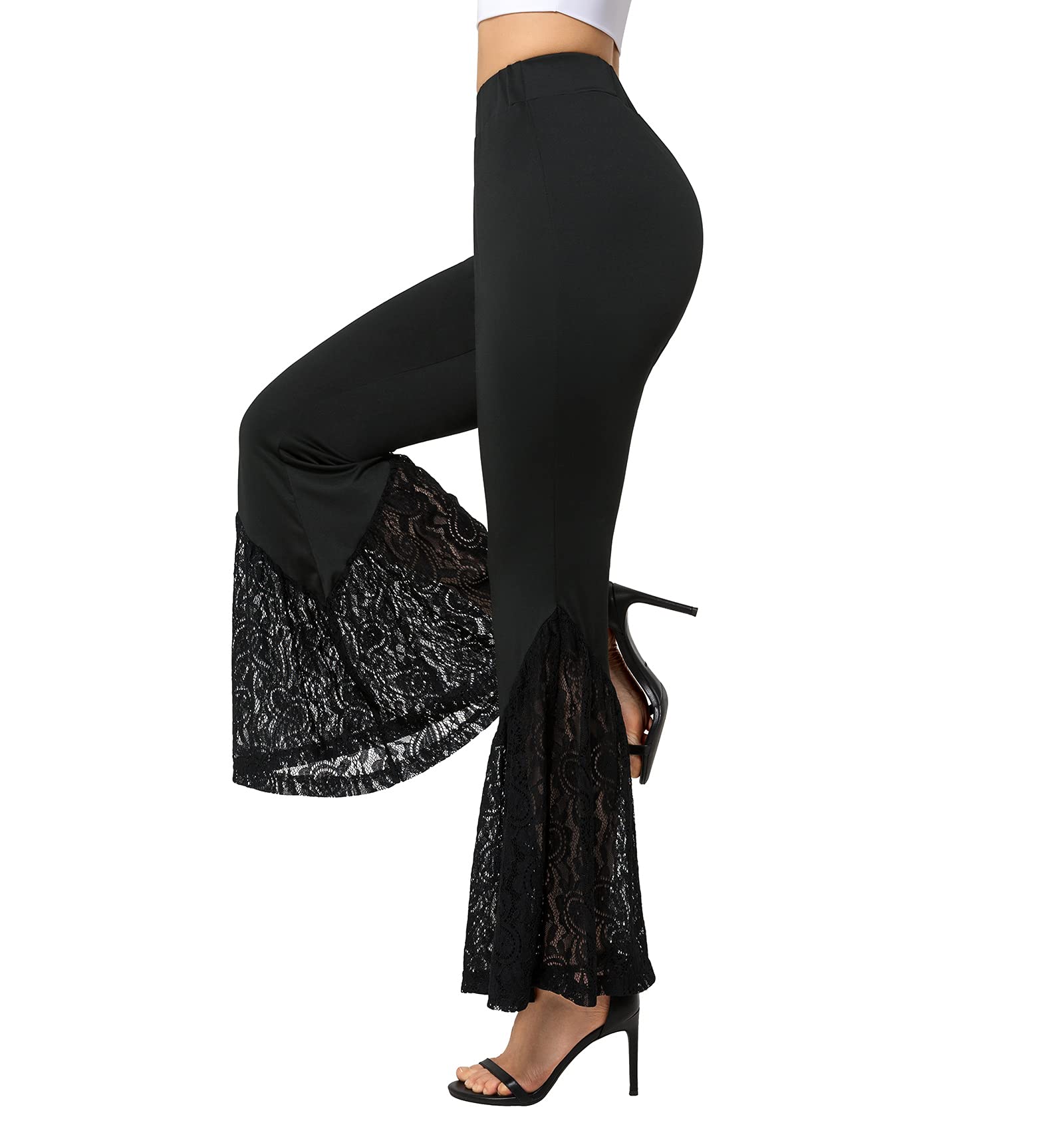Yvette Bell Bottom Pants for Woman Lace High Waisted Flare Leggings Pants Black Sexy Disco 70s