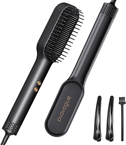 Miniatura 1 de PLAVOGUE Cepillo iónico para alisar el cabello con función de aire caliente, calentamiento rápido de 30 segundos de doble voltaje, antiquemaduras y