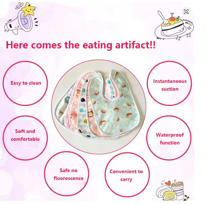 Little Boo Waterproof Spill Resistant Bibs, Baby Apron With Bib, Baby Bibs For 6 to 12 Months, Fastdry Bibs, Soft Cotton Bib Pack of 6(Multicolor Colour & Print May Vary) - Image 8 thumbnail