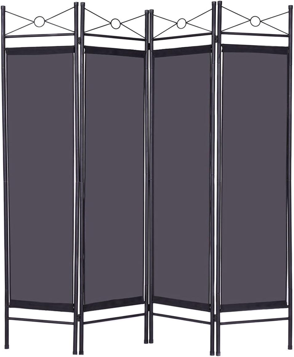 Lana45 Room Partition Black 4 Panel Room Divider Privacy Screen Home Office Fabric Metal Frame