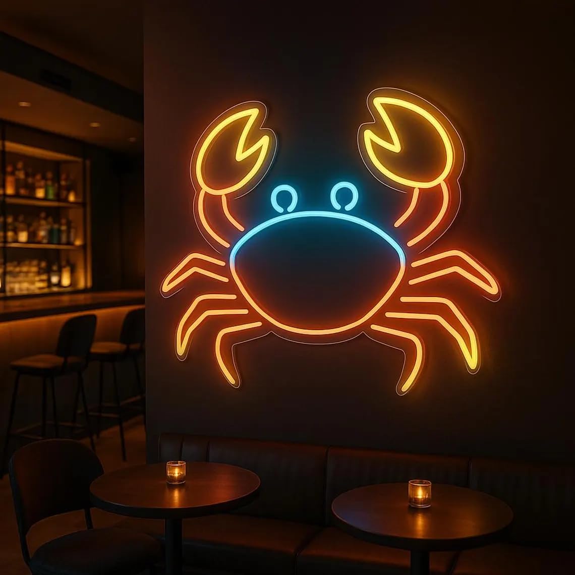 Xusdamyj Crab Neon Sign – Ocean Theme Light for Beach Bar, Seafood Restaurant or Coastal Home Decor