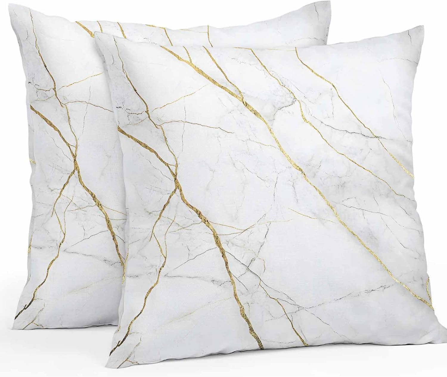 Waterproof Pillow Cases 2-Pack, Vintage Marble Gold Crack Abstract Art Zippered Pillow Covers, Perfect Pillowcases for Camping Sofa Patio Home Decor, 24"x24"