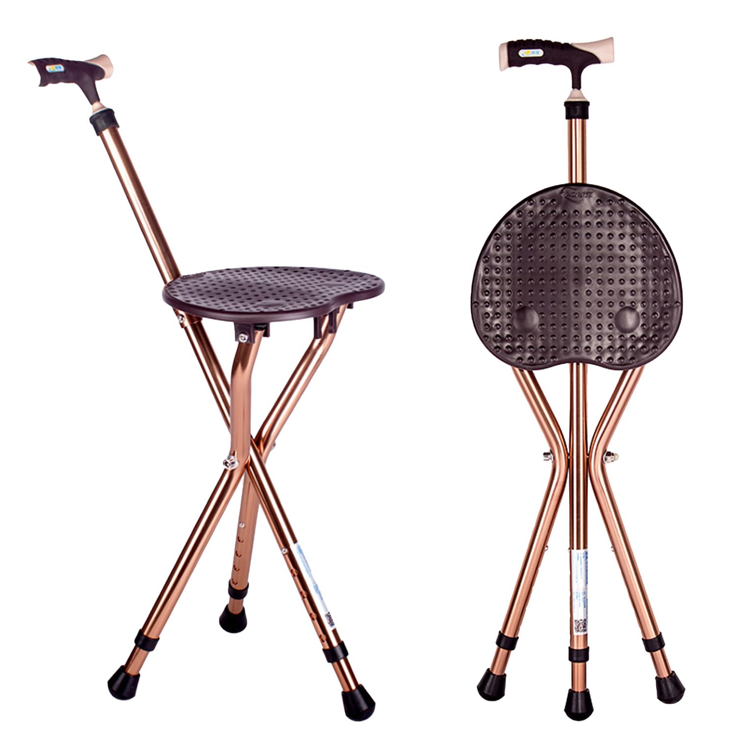 Bastón plegable con asiento, bastón de caminar con asiento, altura regulable, bastón de tres patas, 3 patas, soporta hasta 120 kg, aluminio robusto y ligero, antideslizante