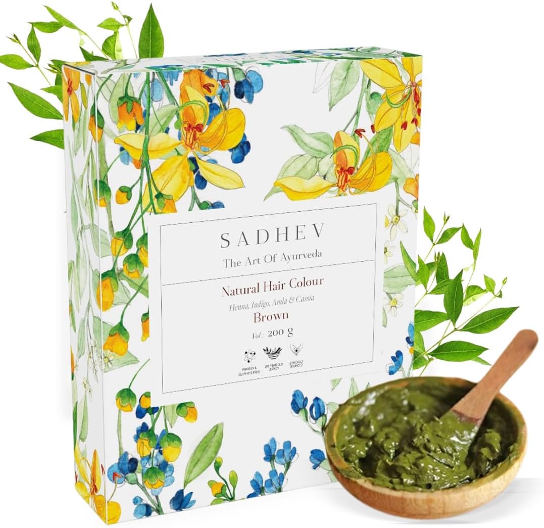 Sadhev Natural Hair Colour Brown With Henna, Indigo & Amla | Ammonia & PPD Free | 100% Natural & Effective Grey Coverage (200 gm)