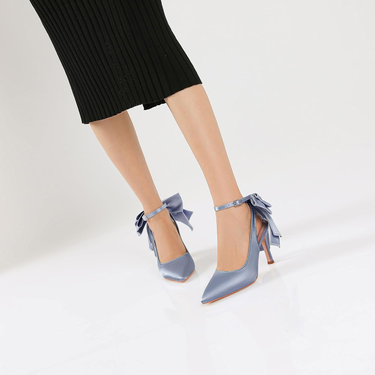 RIBONGZ Heels for Womens Bow Heels with Strappy Wedding Satin Shoes for Bride Closed Pointed Toe Stiletto Slingback Pumps Sexy Ankle Strap Prom Dressy Party Bridesmaid Shoes - Image 9