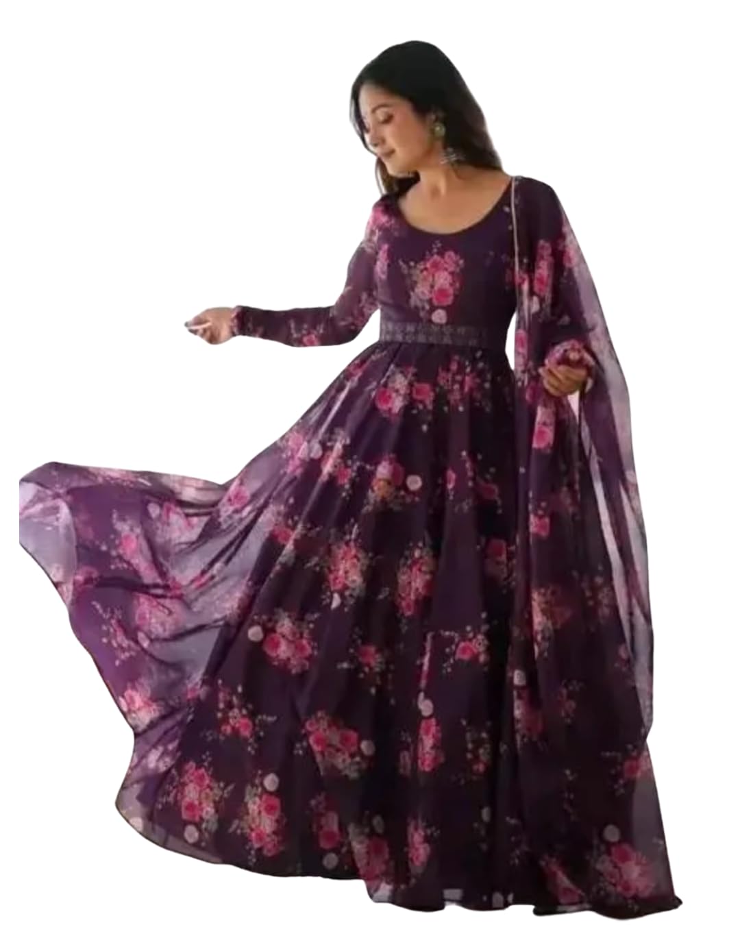 bagdo Stylish Women’s Crepe Anarkali Gown with Dupatta Flared Dress Women's Occasions-picture-32