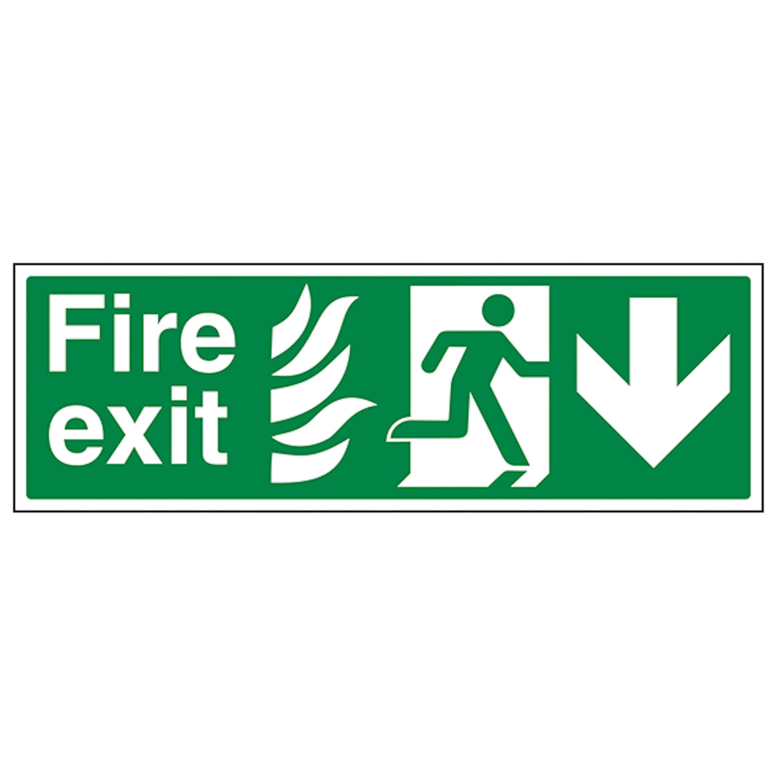 V Safety NHS Fire Exit Arrow Down 450 x 150 mm - 2mm Super-Tough Rigid Plastic Safety Sign