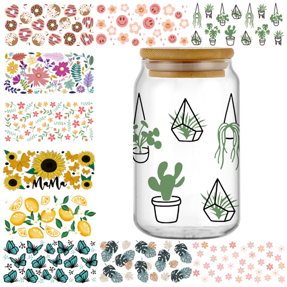 UV DTF Transfer Sticker, 10 Sheets Rub on Transfers Stickers for Crafting - DIY Waterproof Decals UV DTF Transfer Sticker for 16OZ Glass Cups