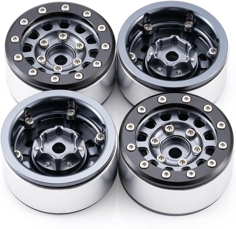MORLORDY RC Car 1.55'' Beadlock Wheels 4Pcs Aluminum Vintage Wheels for 1/18 Axial UTB18 1/10 AX90069 D90 TF2 CC01 RC Upgrade Parts (Titanium)