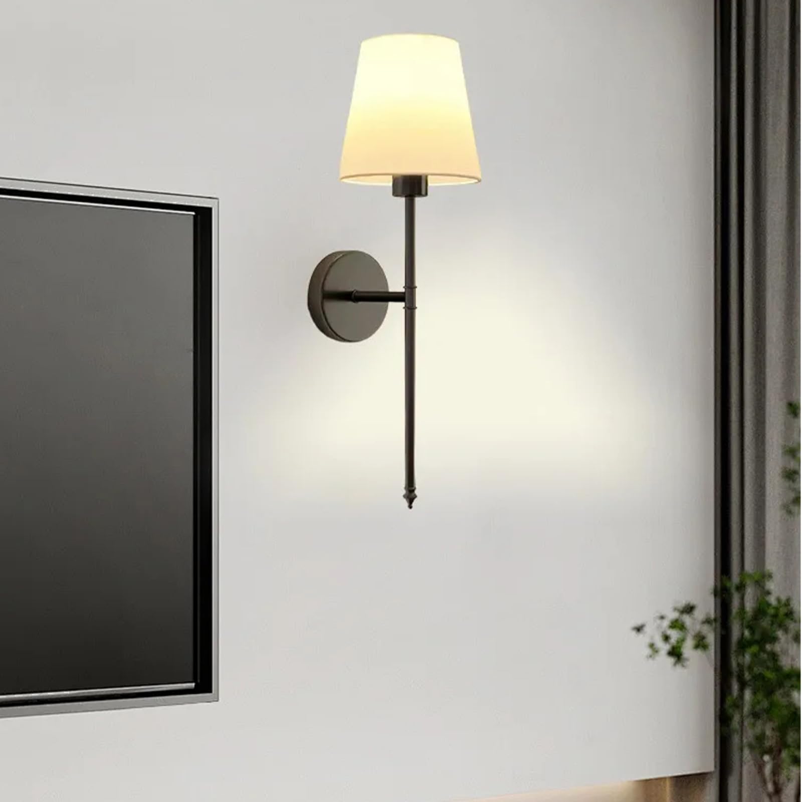Apliques de Pared LED Interior Recargable Lámparas de Pared con Mando a Distancia Control Táctil Regulable Iluminación Sombra de la Tela Dormitorio Sala de Estar Pasillo Escaleras (Negro,2 Piezas)