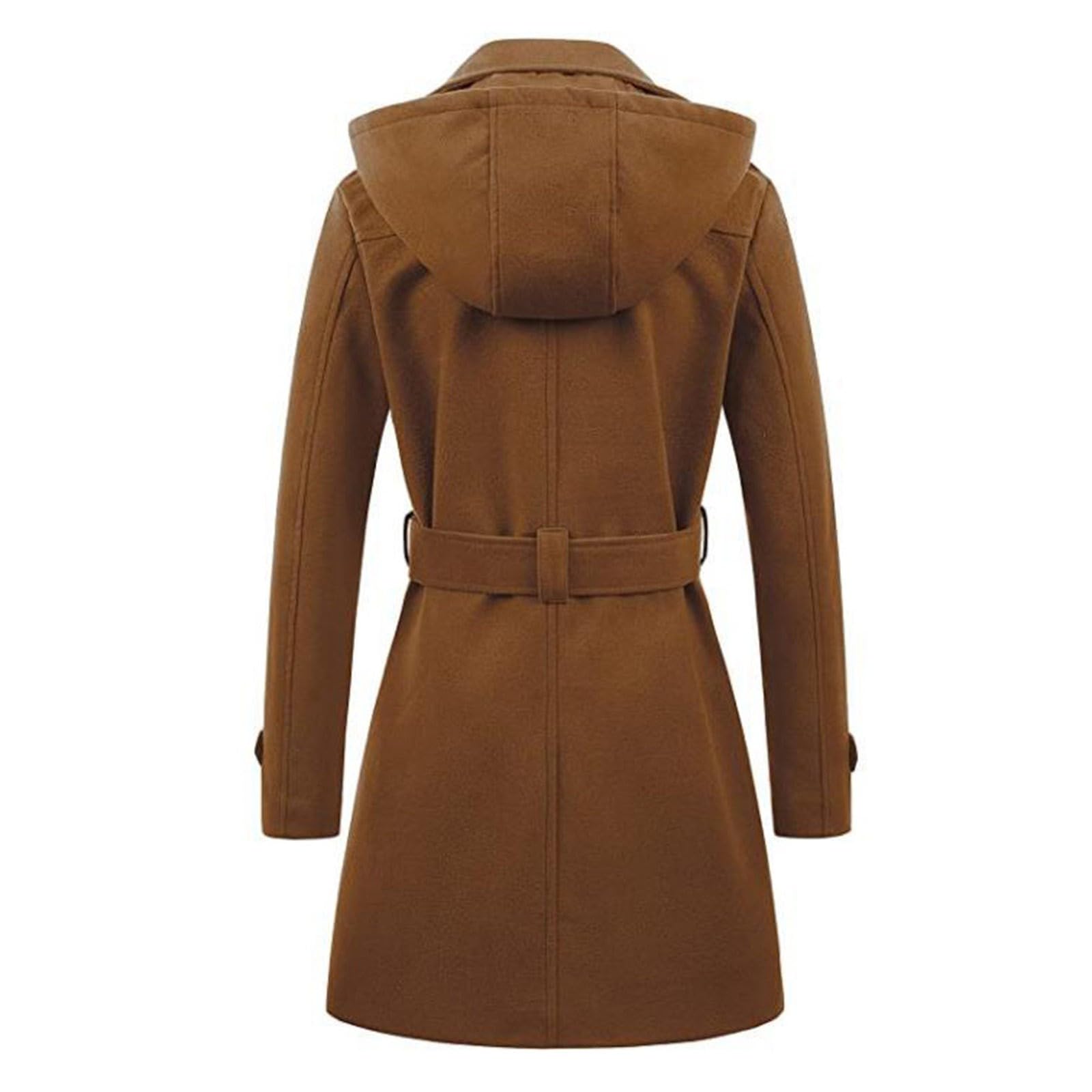 Gabardina de lana de doble botonadura para mujer, abrigo de invierno de manga larga con cinturón, elegante abrigo de guisante ajustado, abrigo clásico de lana con solapa, abrigo de lana gruesa para