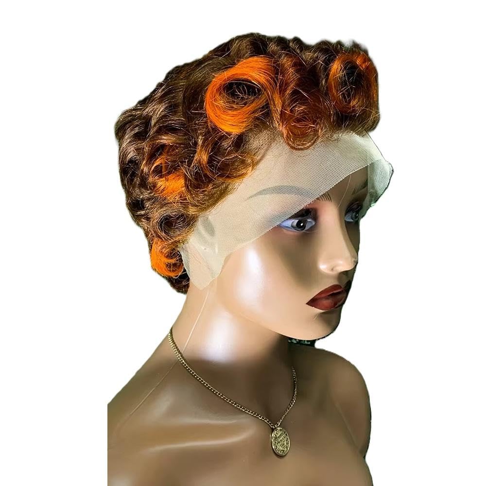 Haarpflege 13x4 Lace Front Perücken Kurze Lockige Tief Gewellte Geschichtete Echthaar Perücke(4)