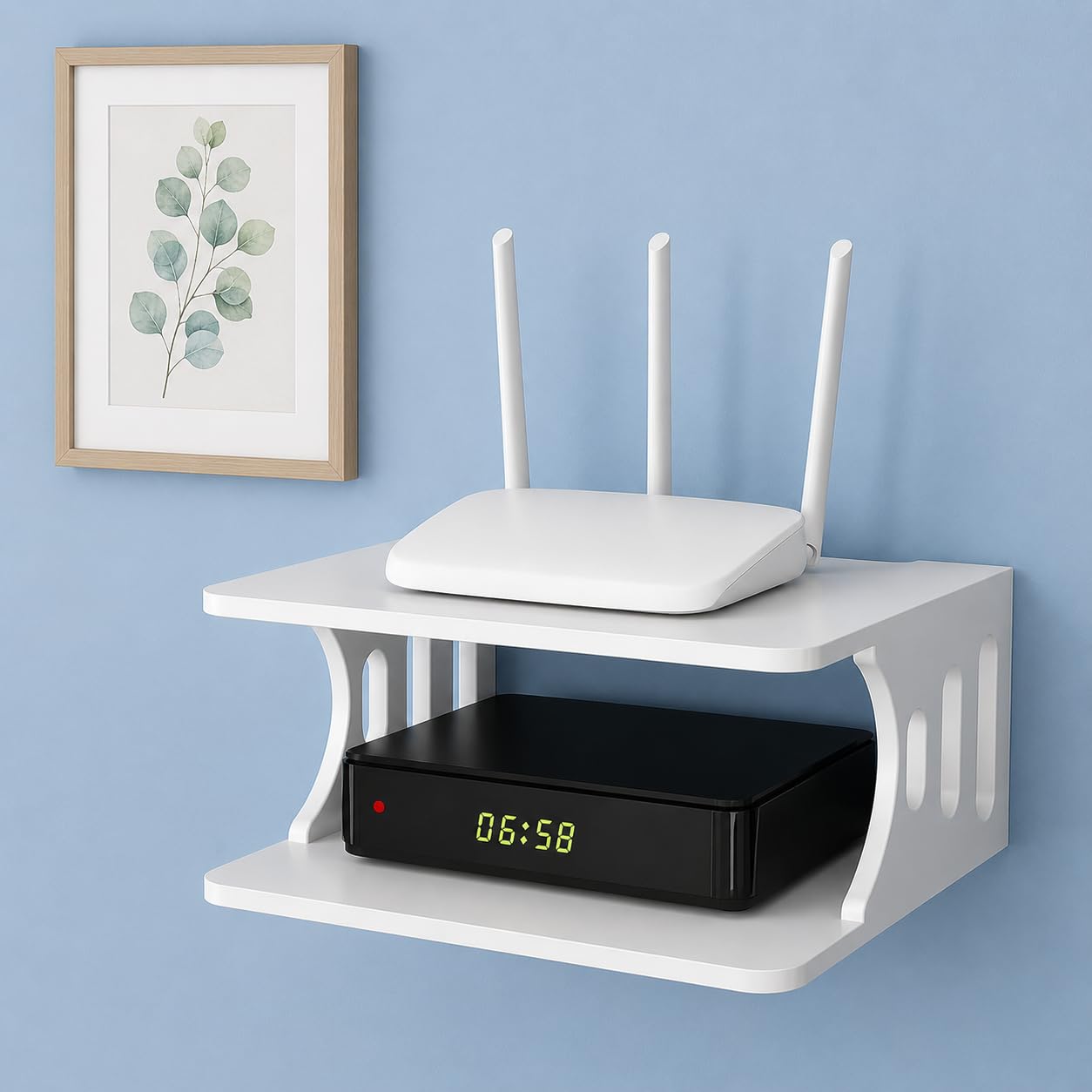 Dime Arts Shoppee Engineered Wood Set Top Box Holder Router Stand Wi-Fi Modem Stand Wall Mount| Rack| Shelf Floating Shelves for Home Decor, Decoration, Living Room, Bedroom, Storage, Kitchen (White)-image-43