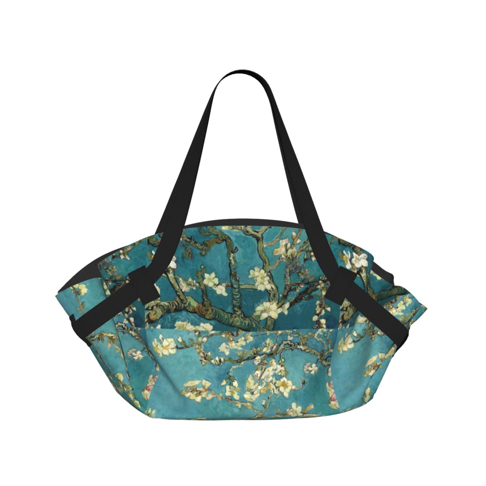 KAPPTYY Painting Almond Blossoms Printed Outdoor Picnic Mat and Handbag, Portable Round 37in Foldable for Park Lawn Family Day