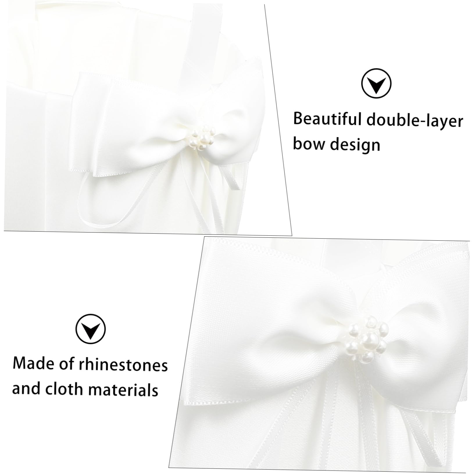 MAGICLULU 2 Stück Weißes Ringkissen mit Schleife und Strass Passender Blumenkorb aus Stoff für Hochzeit und Feier für Mädchen