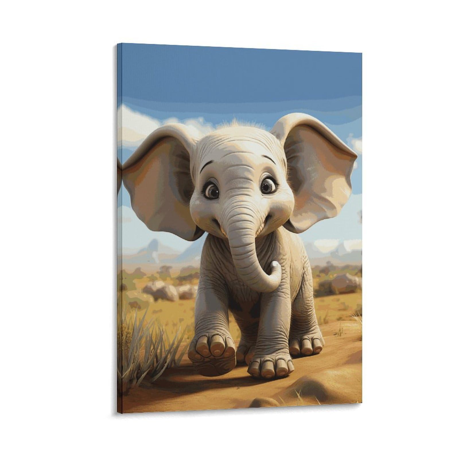Canvas Wall Art for Living Room 16"x24" Modern Artwork Painting Pictures Hanging Canvas Prints Cartoon Elephant Aesthetic Wall Art for Bedroom Bathroom Office Wall Art Print Decor Cartoon Elephant Ca
