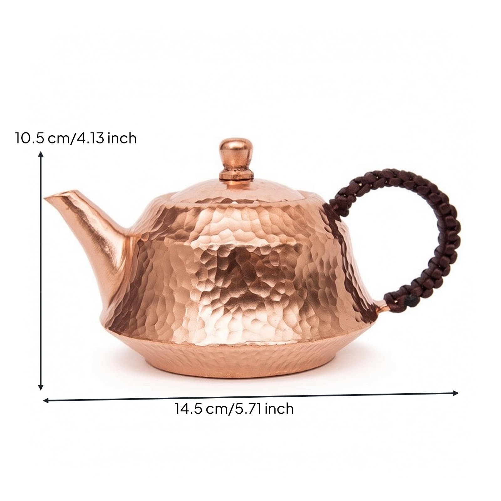 Teiera in Rame Martellato Tradizionale Teiera con Manico Laterale Elegante per Appassionati di Tè, Rame Originale, 300 Ml