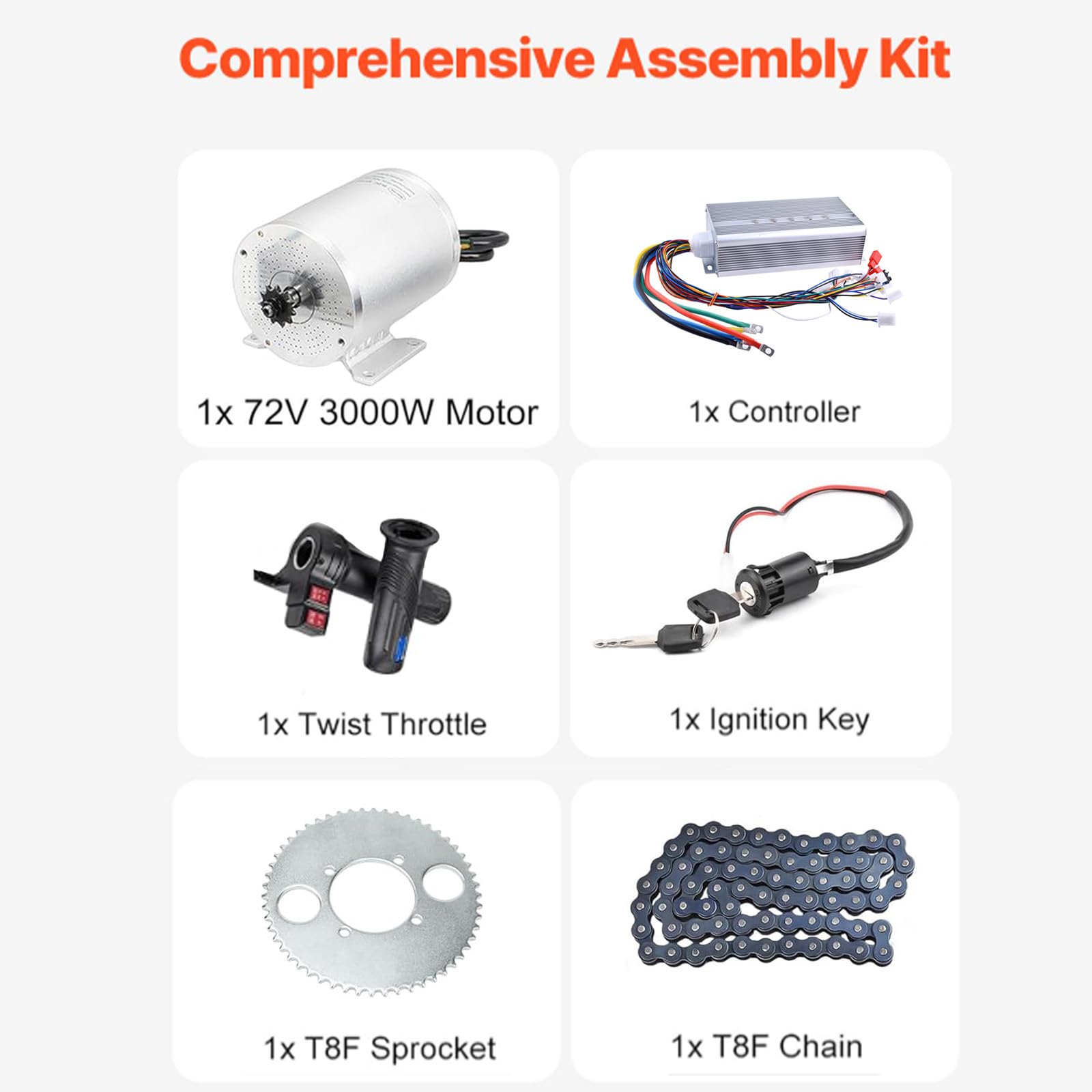 Elektromotor 3000W Bausatz 72V Motor Hohe Leistung Go Kart Elektro Motor | 5.4N.M Scooter Motor, 6700RPM Brushless DC Motor Kit, Elektromotor für Gokart, DirtBike ATV Motorcycle, Elektromotor Bausatz