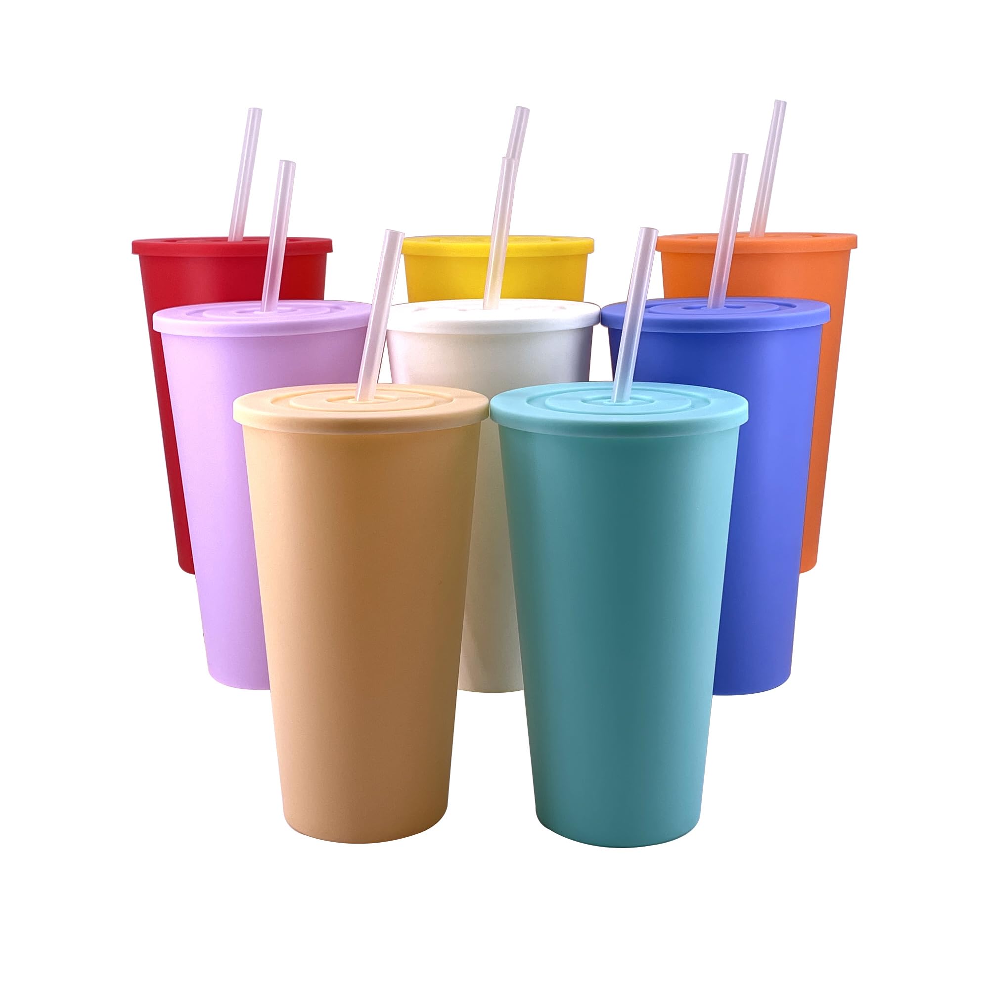 YUYUHUA32 oz Cups with Lids and Straws - Reusable Tumbler with Lid and Straw, BPA Free Iced Travel Coffee Mug Water Bottle for Kids Adults Women (8 Pack)