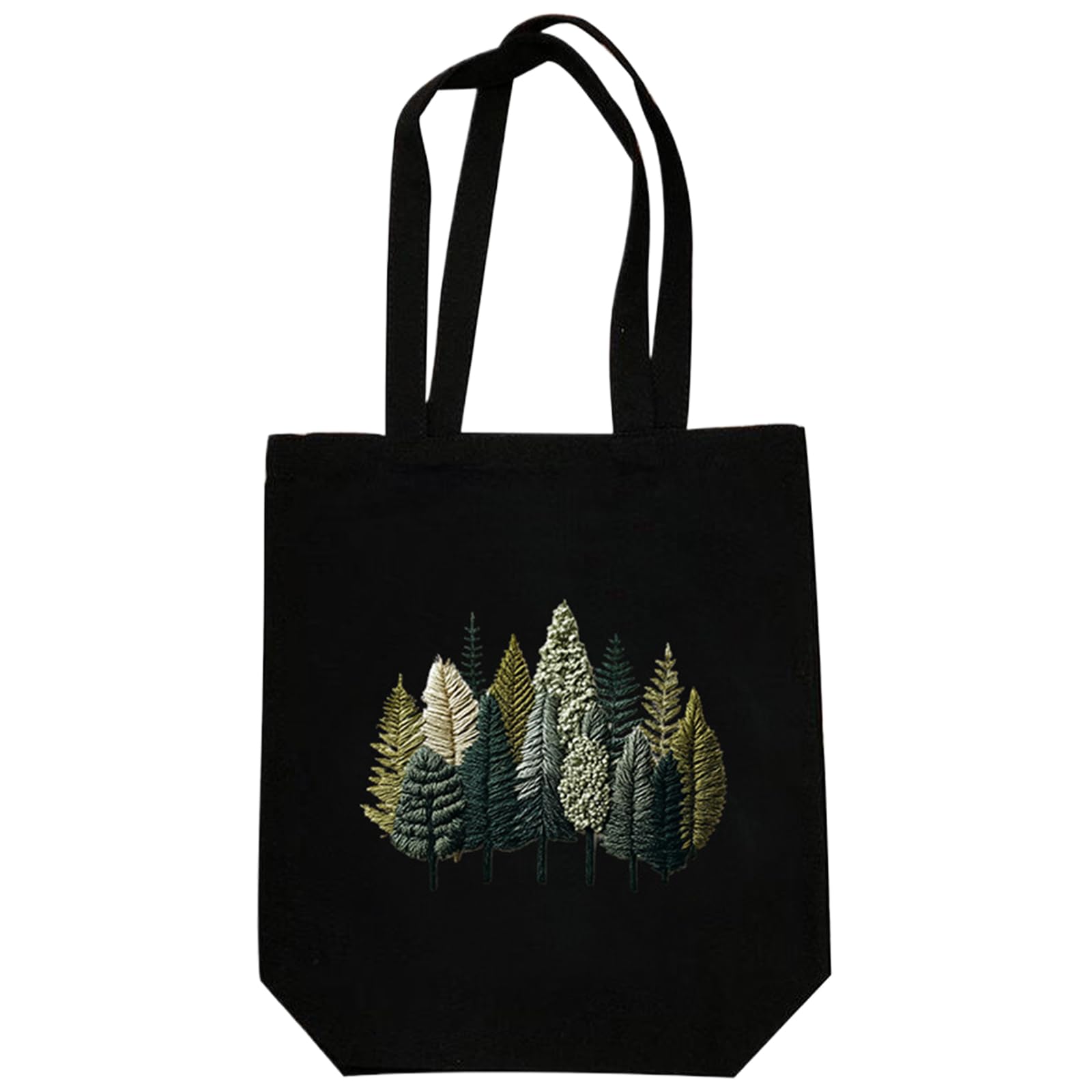 POETRYDRAW Forest Pines Canvas Tote Embroidery Kit with Hoop Frame DIY Handbag Needlepoint Craft, Printed Embroidered Canvas Bags for Adults 12.5x14.4in