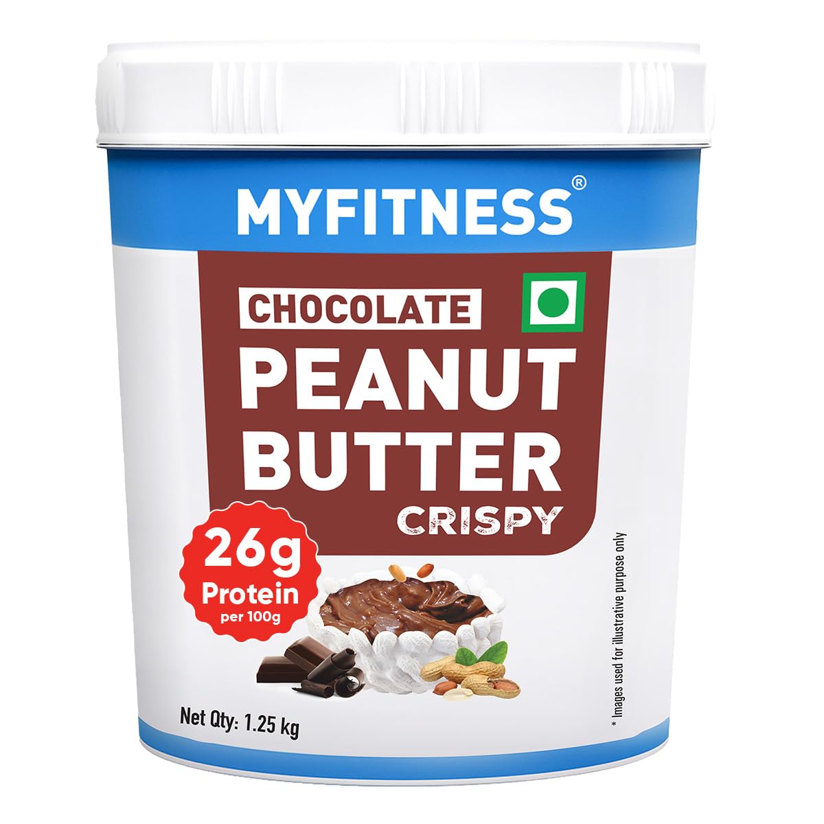 MYFITNESS Chocolate Peanut Butter Crispy I LOVE PB Non-GMO, Gluten-Free, No Preservative All Natural Ingredient High Protein Peanut Butter Made with American Recipe, 1.2 kg