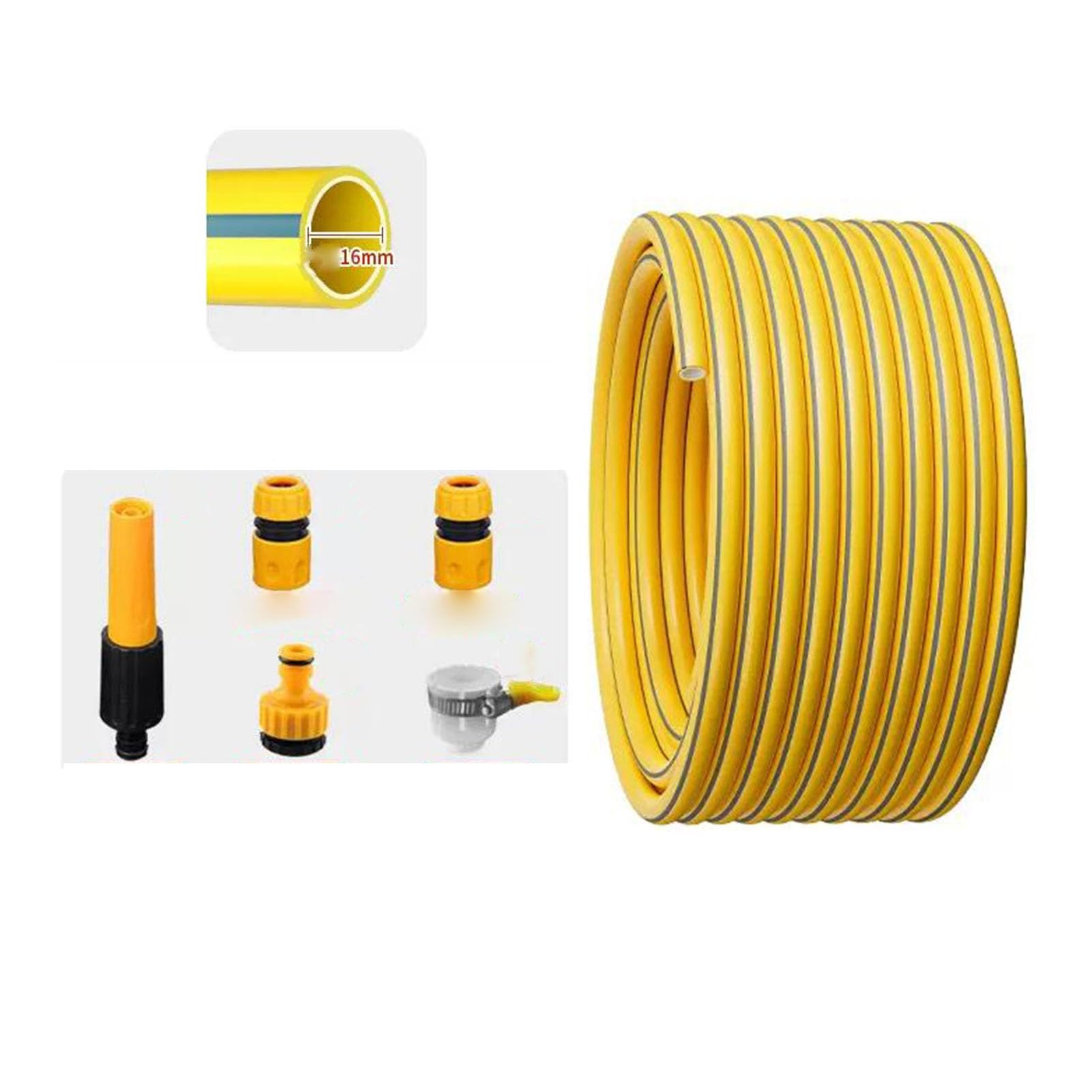Wąż elastyczny 16 mm 3/4 cala, żółty, wąż ogrodowy ze złączami do węży - wszystkie pory roku używaj węża PVC wysokociśnieniowego do podlewania, ogrodu